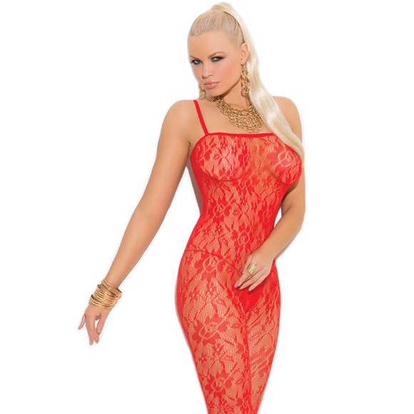 Sleeveless Rose Lace Bodystocking Red - Picture 1 of 6